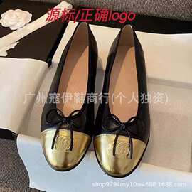 小香风2025平底单鞋女浅口蝴蝶结新款软皮奶奶鞋圆头芭蕾舞鞋厚底