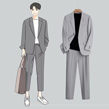 春夏薄款宽松坠感西服套装男士商务正装休闲潮流痞帅小西装外套潮