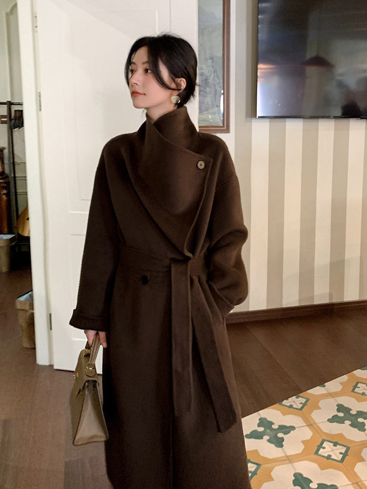 Camel Velvet Double-Sided Wool Coat Women's Autumn and Winter New Long Knee-Over-Knee Loose Fashionable Large Lapel Wool Coat Coat