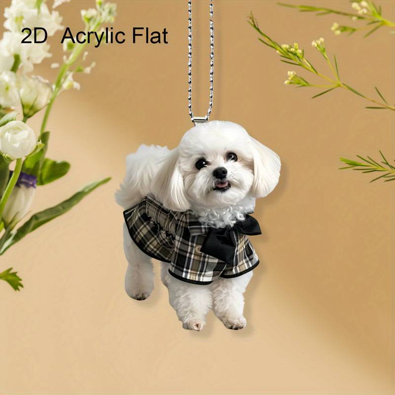 Nuevas lindas camisas a cuadros perros colgante acrílico plano transfronterizo espejo retrovisor de automóvil decoración regalos de vacaciones