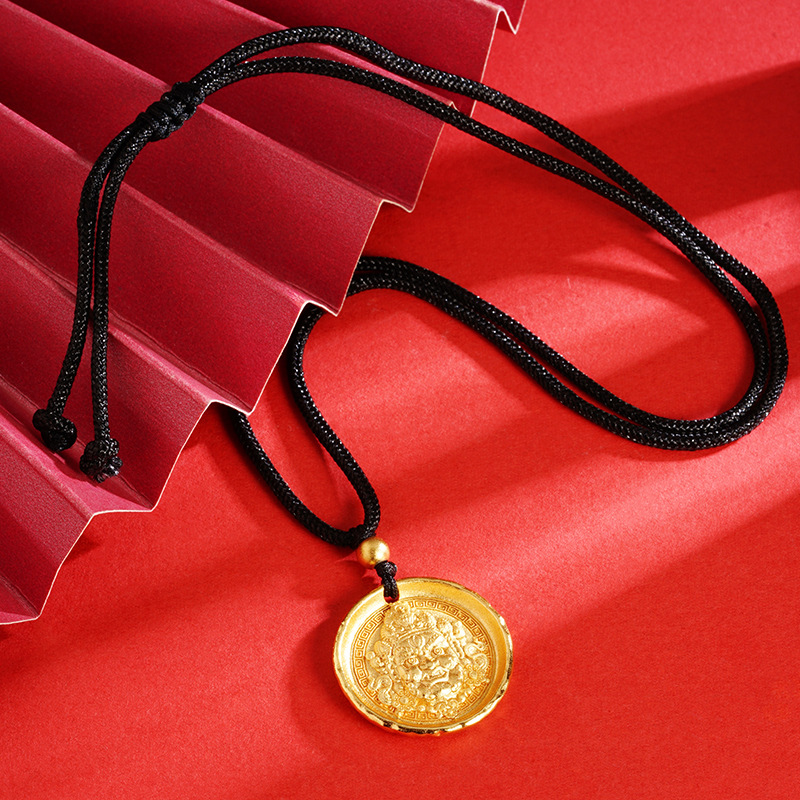 Estilo antiguo oro Rohan collar redondo hombres y mujeres cuerda negra ajustable no desvanecimiento chapado en oro joyería transmisión en vivo mismo estilo al por mayor