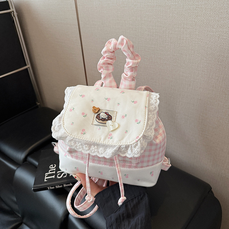 日系甜美纯欲蕾丝双肩包2025新款韩版少女可爱出游碎花贴布小背包|undefined