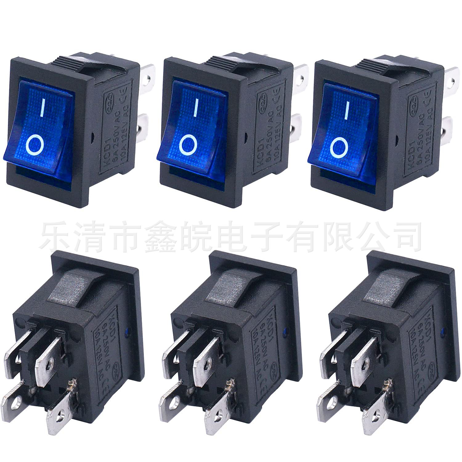 15*21mm船型开关4脚2档蓝色带灯翘板开关KCD1-104蓝色带灯开关