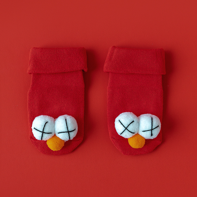 Hombres y mujeres recién nacidos, bebés, niños pequeños, una clase de algodón peinado, otoño e invierno, más calcetines rojos cálidos y gruesos de terciopelo