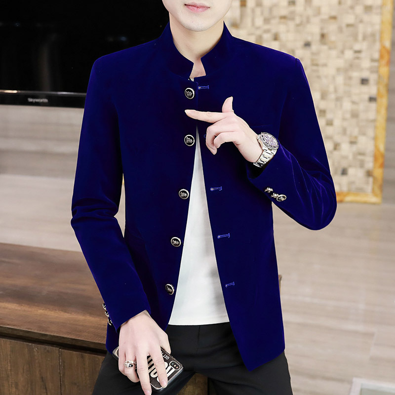 外套男士 加厚2023秋冬季韩版中山装青年潮流帅气立领西装唐装夹