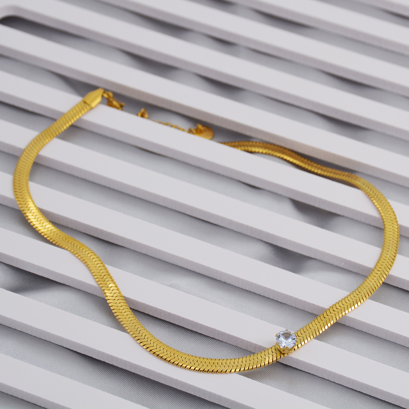 Fashion Geometric Stainless Steel Gold Plated Zircon Necklace