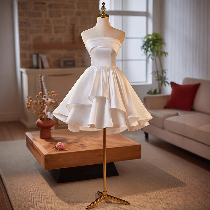 Short, Lightweight Wedding Dress, Strapless, Suitable for Petite Individuals, Engagement and Registration Gown, Evening Dress, Everyday Wear, Banquet Host Dress, Dress Short, Lightweight Wedding Dress, Strapless, Suitable for Petite Individuals, Engagement and Registration Gown, Evening Dress, Everyday Wear, Banquet Host Dress, Dress