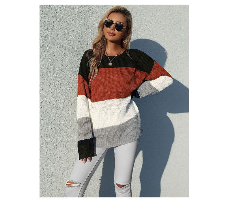 loose thin hedging knit round neck stitching sweater nihaostyles clothing wholesale NSYYF88566