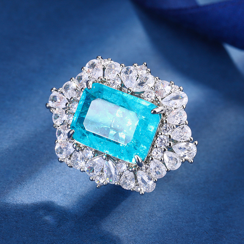 2023 nuevo estilo Zhuang Sheng joyería cobre inferior chapado en oro simulación Paraiba retro avanzado traje cuadrado 12*16