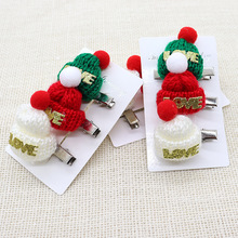 兒童發夾聖誕節禮物創意毛線小帽子可愛發飾立體毛絨邊夾劉海夾