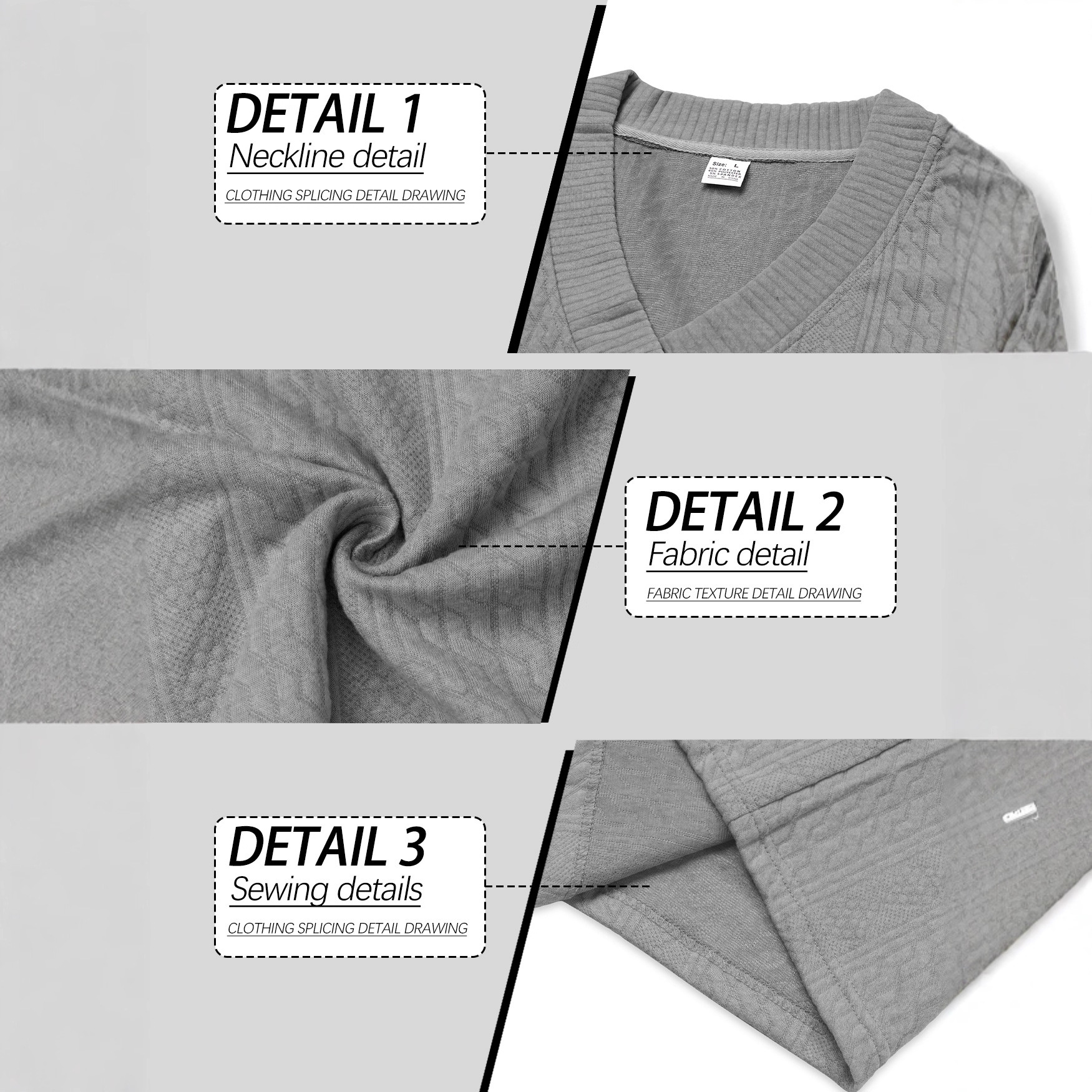 Amazon primavera y otoño transfronterizos europeos y estadounidenses ropa de hombre Jacquard camiseta de fondo de color sólido suelta casual de cuello en V camiseta de manga larga para hombres