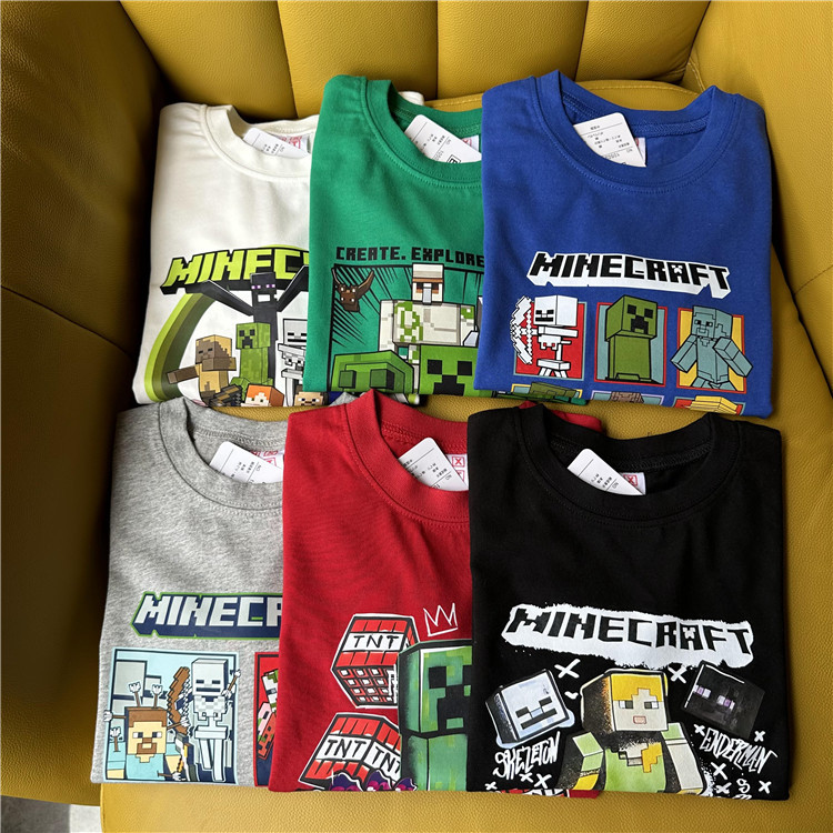 Japanese-style cartoon Minecraft game themed children's casual long-sleeved base layer shirts.