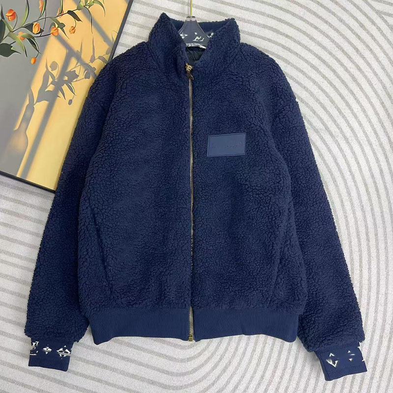 26Fw European and American Style Autumn and Winter New Letter Jacquard Cuff Velvet Teddy Waist-Cinching Jacket Fashionable Unisex Coat