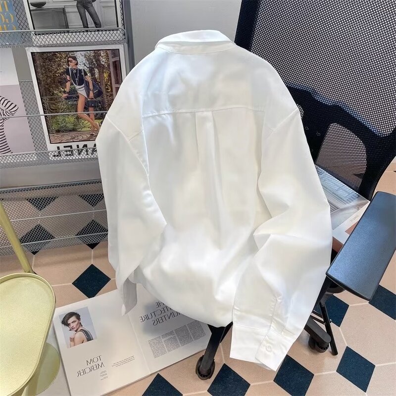 2024 New Harajuku white long sleeve spring and autumn shirt lazy trendy youth popular men's shirt summer