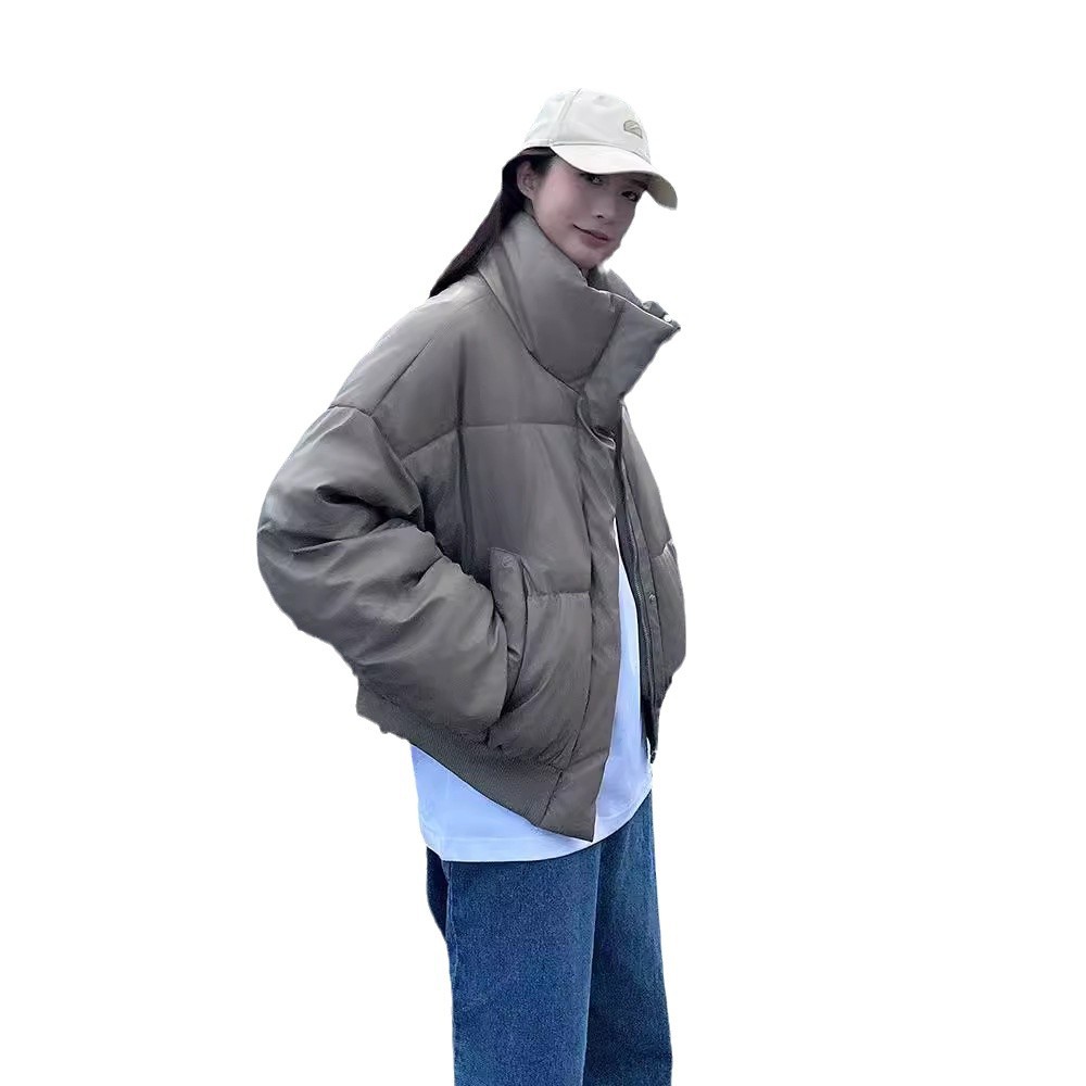 Corea del Sur 2024 nuevo cuello corto chaqueta de pan de algodón invierno suelto cálido color sólido universal ropa de algodón para hombres y mujeres image 5