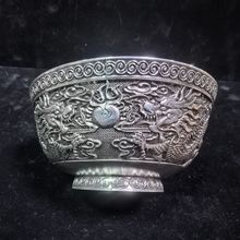 古玩杂项收藏仿古双龙戏珠镀银酒杯工艺品摆件仿铜酒杯酒具老包浆