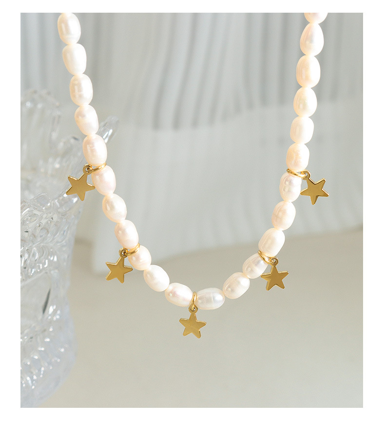 Fashion Star Pearl Titanium Steel Necklace