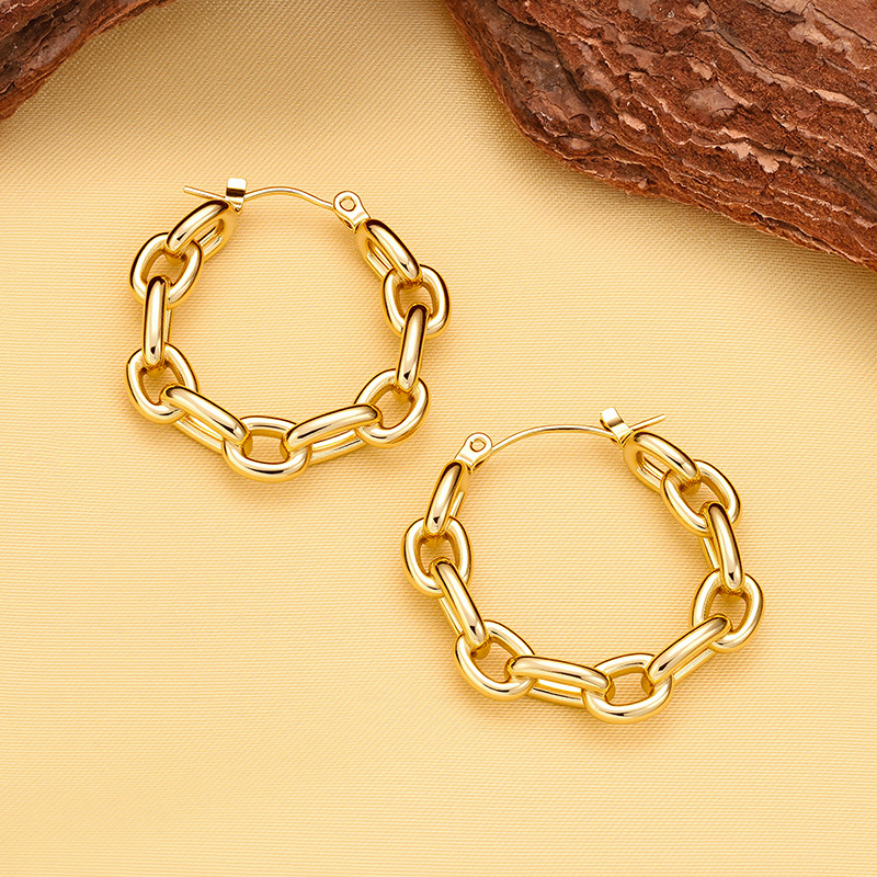 European and American Ins Stainless Steel Chain Interlocking C-Shaped Earrings for Women Trendy Niche Accessible Luxury 18K Gold Plated Fashion Earrings
