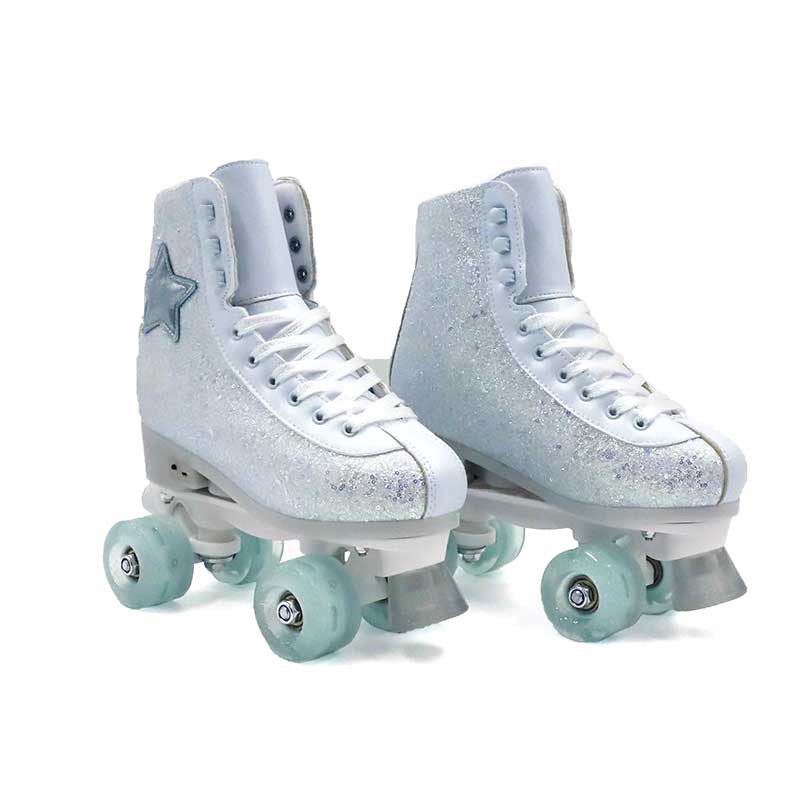 New Pentagonal Heart Light Blue Diamond-encrusted Double Row Skates Adult Men's and Women's Roller Skates Children's Four-wheel Roller Skates