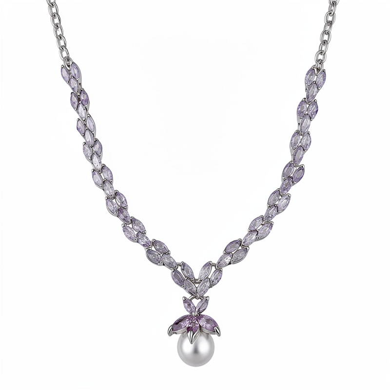 Collar de perlas de piedra de diamante ligero de lujo nicho de alta calidad cadena de collar temperamento de moda universal conjunto de joyería