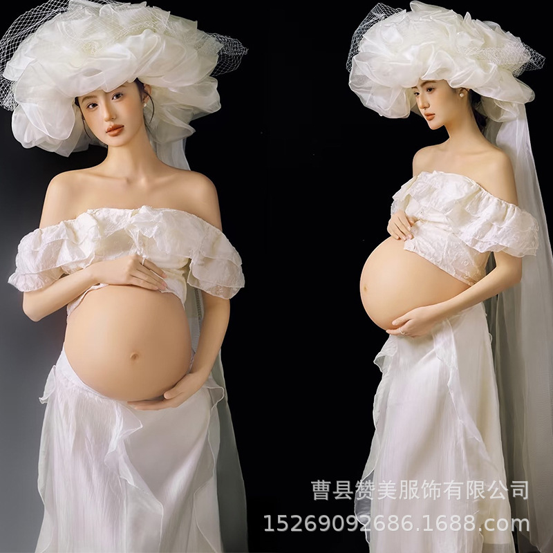 Photo Studio's New Maternity Photo Clothing White Simple Style High-End Pregnant Mommy Indoor Photo Photography at Home Photo Studio's New Maternity Photo Clothing White Simple Style High-End Pregnant Mommy Indoor Photo Photography at Home