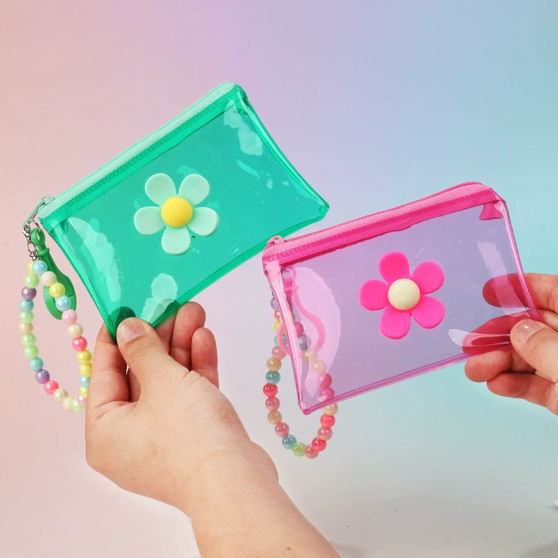Прозрачный кошелек PVC, аксессуар, маленькая сумка для ключей, organizer bag, держатель карт, с цветочным принтом, оптом