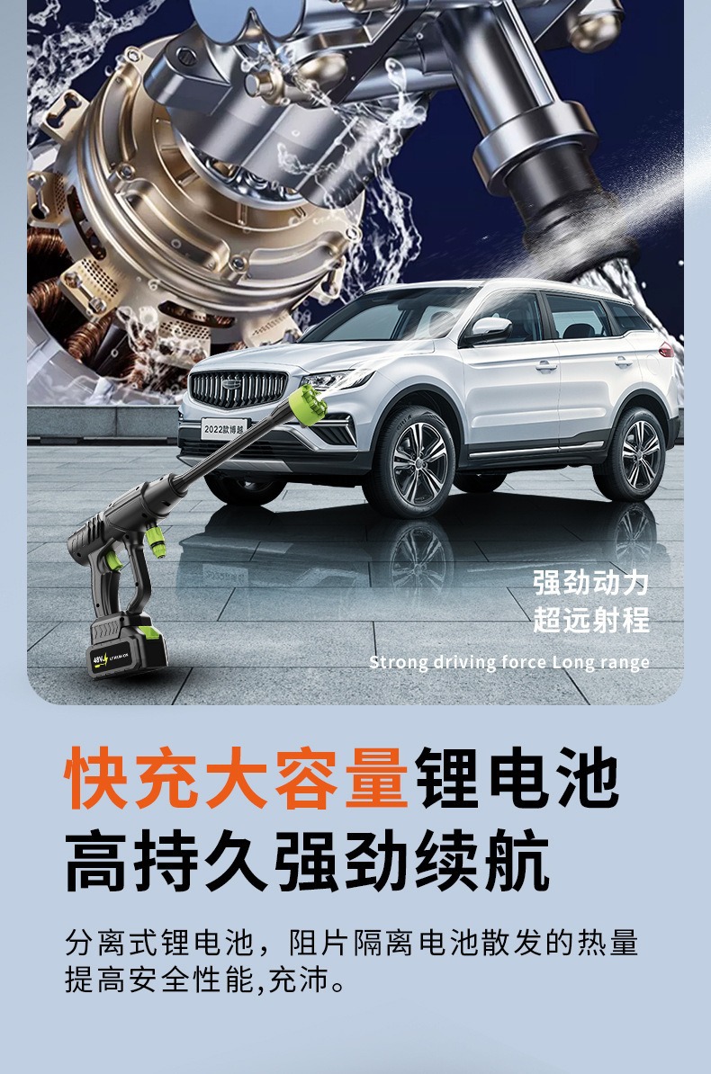 Cross-Border Wireless High-Pressure Water Gun Car Washing Machine Household Rechargeable Lithium Battery Car Washing Water Gun Electric Car Washing Machine Factory Direct Sale