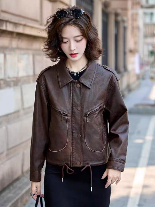 高端美式复古皮衣外套女高级感25春秋新款炸街机车服流行夹克上衣|undefined