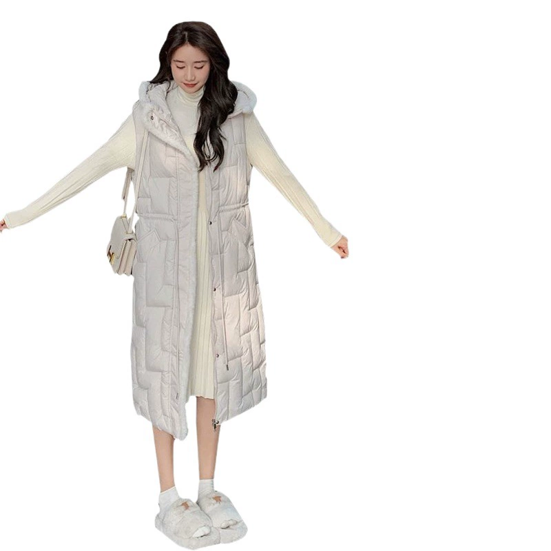 Длинный жилет до колена, женский элегантный однотонный жилет с завязками на талии, гофрированный жилет для похудения с зимним дизайном