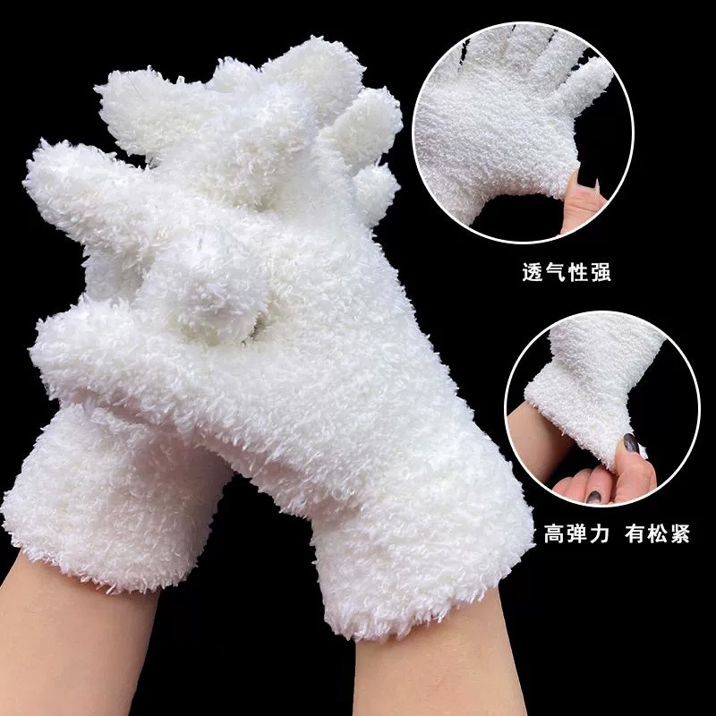 Guantes de pelo de Wen Jue, algodón blanco grueso, pulpa de porcelana de nano colgante, uso general para jugar con perlas de buda pulidas de la estrella y la luna.