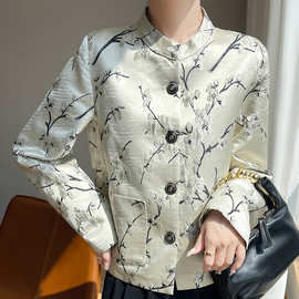 新中式国风立领缎面提花外套2025春夏新款轻奢高端质感西装上衣