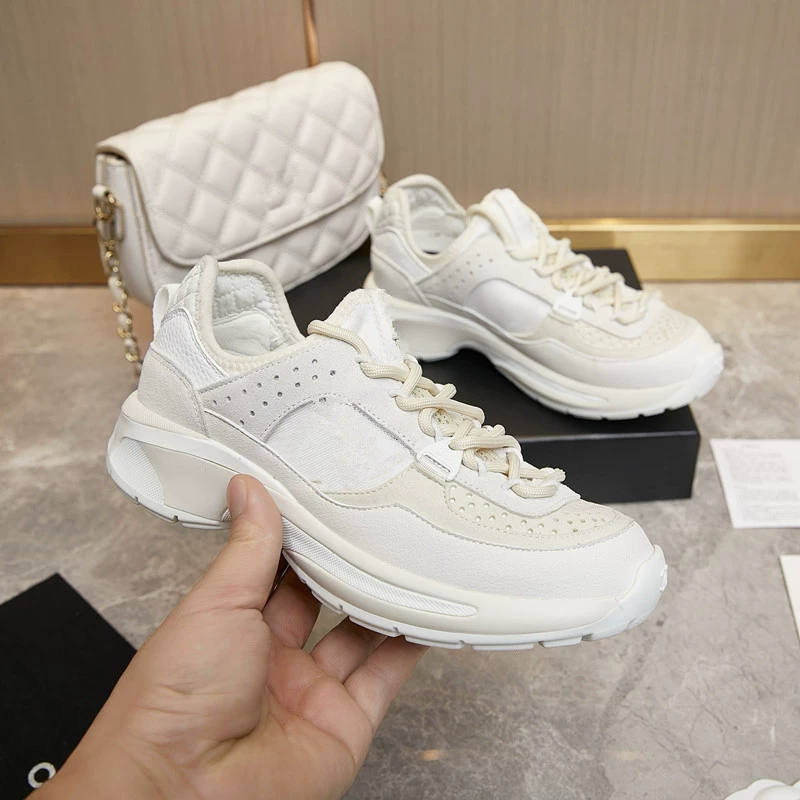 Сетчатые спортивные кроссовки, белые кроссовки на платформе, стиль Chanel