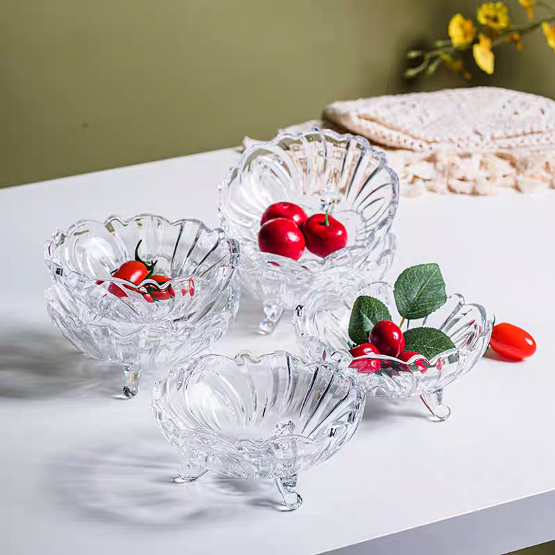 Plato de frutas de vidrio sala de estar casera mesa de té lujoso cristal exquisito nuevo plato de bocadillos de alta calidad