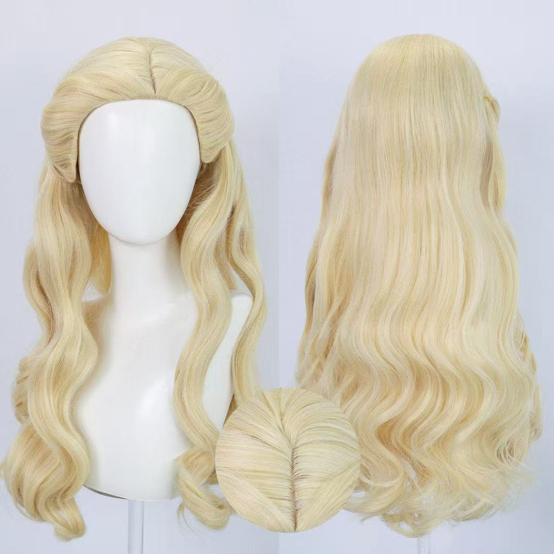 Silk Magic Bad Witch Película Glinda Cos Peruca Simulación Cuero Cabelludo Top Curly Dorado Coslay