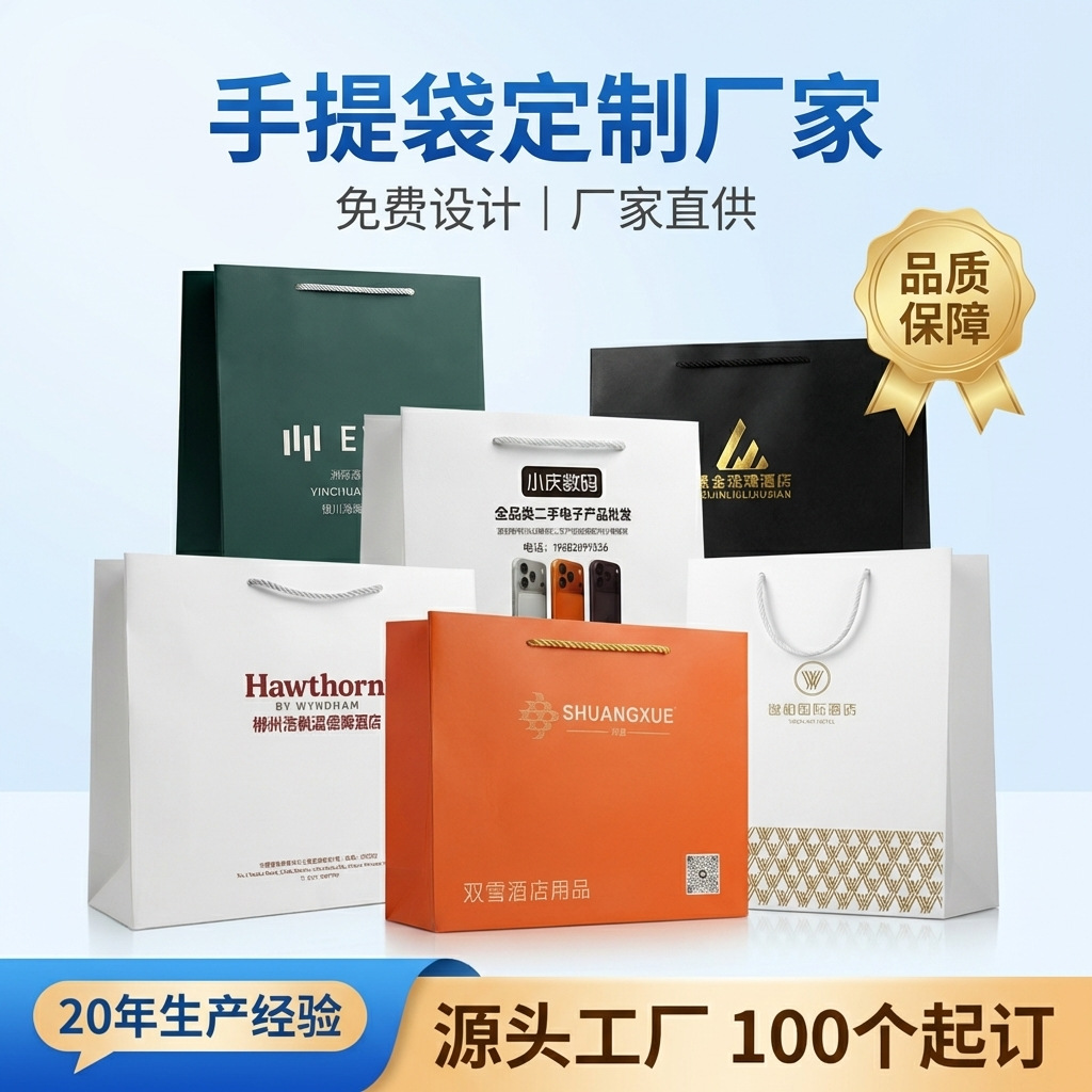 白卡纸企业手提纸袋小批量印刷logo包装礼品袋眼镜袋三八节礼品袋