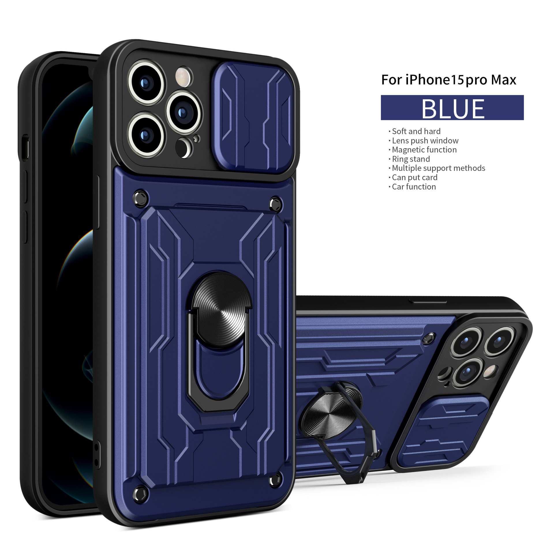 iP15 pro max bolsas de tarjetas para teléfonos móviles Apple TPU + PC armadura anti-caída ventana de empuje de lente