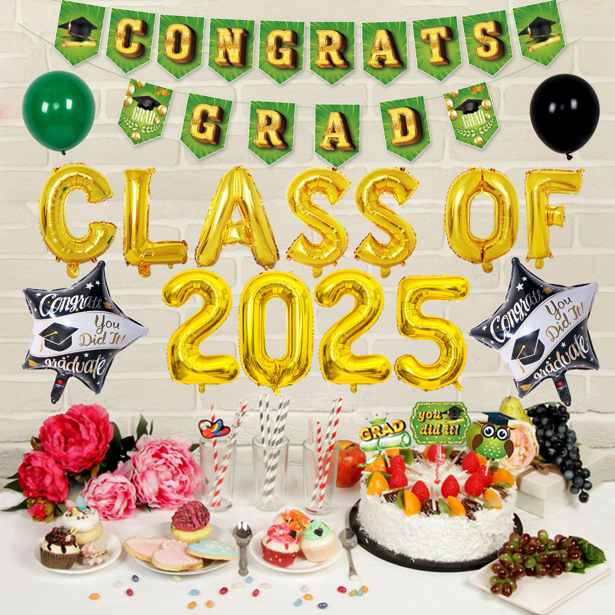 Temporada de graduación set de globos personalizados CLASS OF 2024 película de aluminio globo tira bandera de la fiesta de graduación suministros de decoración