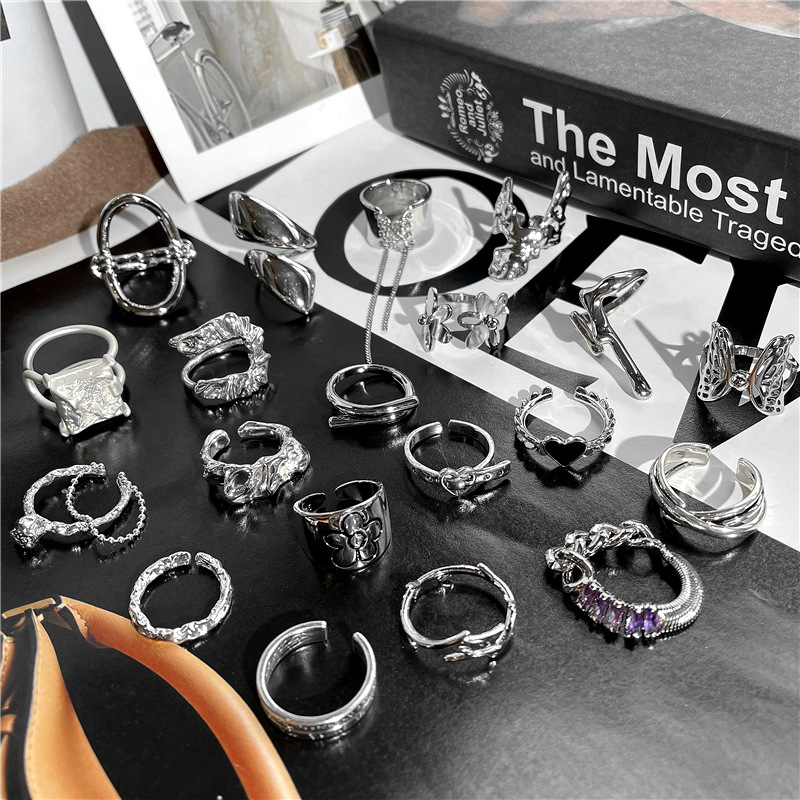 Minimalist Versatile Silver Series Rings Geometric Lava Tassel Index Finger Rings for Girls Personality Couple Open Rings Trendy Men