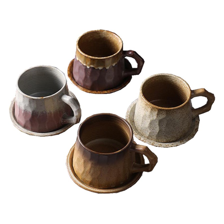 Estilo japonés vintage de cerámica taza de café y platillo traje creativo regalo taza de té de la tarde taza de café de gres