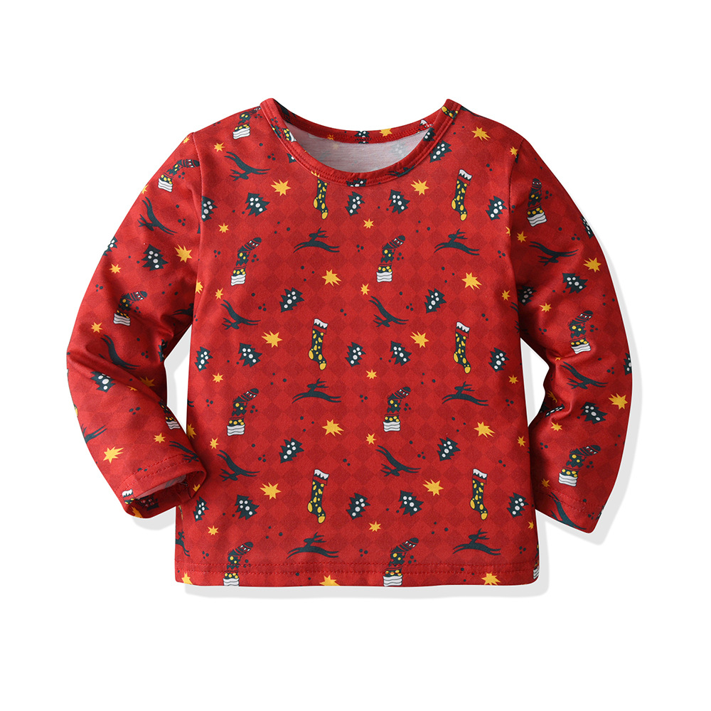 Traje de impresión de otoño e invierno pijamas de cuello redondo para niños de Navidad, ropa de hogar para bebés de dos piezas para hombres y mujeres, venta al por mayor transfronteriza