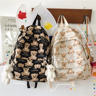 South Korea Ins Little Bear Student Backpack Women's All-match Canvas Backpack College Style Cute Girl's Schoolbag Cute