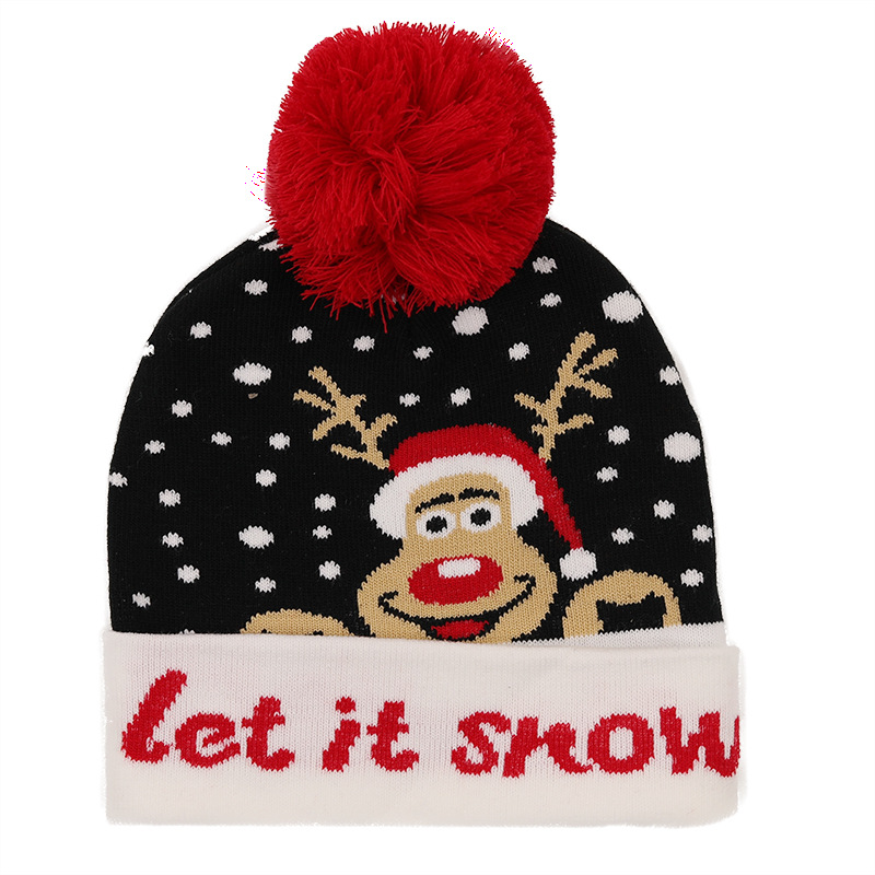 Fashion Contrast Color Jacquard Wool Ball Christmas Knitted Hat Woolen Hat Wholesale Nihaojewelry display picture 1