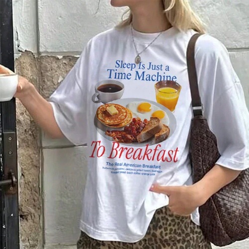 Food and clothing increased T-shirt cute and funny breakfast pun T-shirt graphic women Y2K enthusiasts streetwear T-shirt