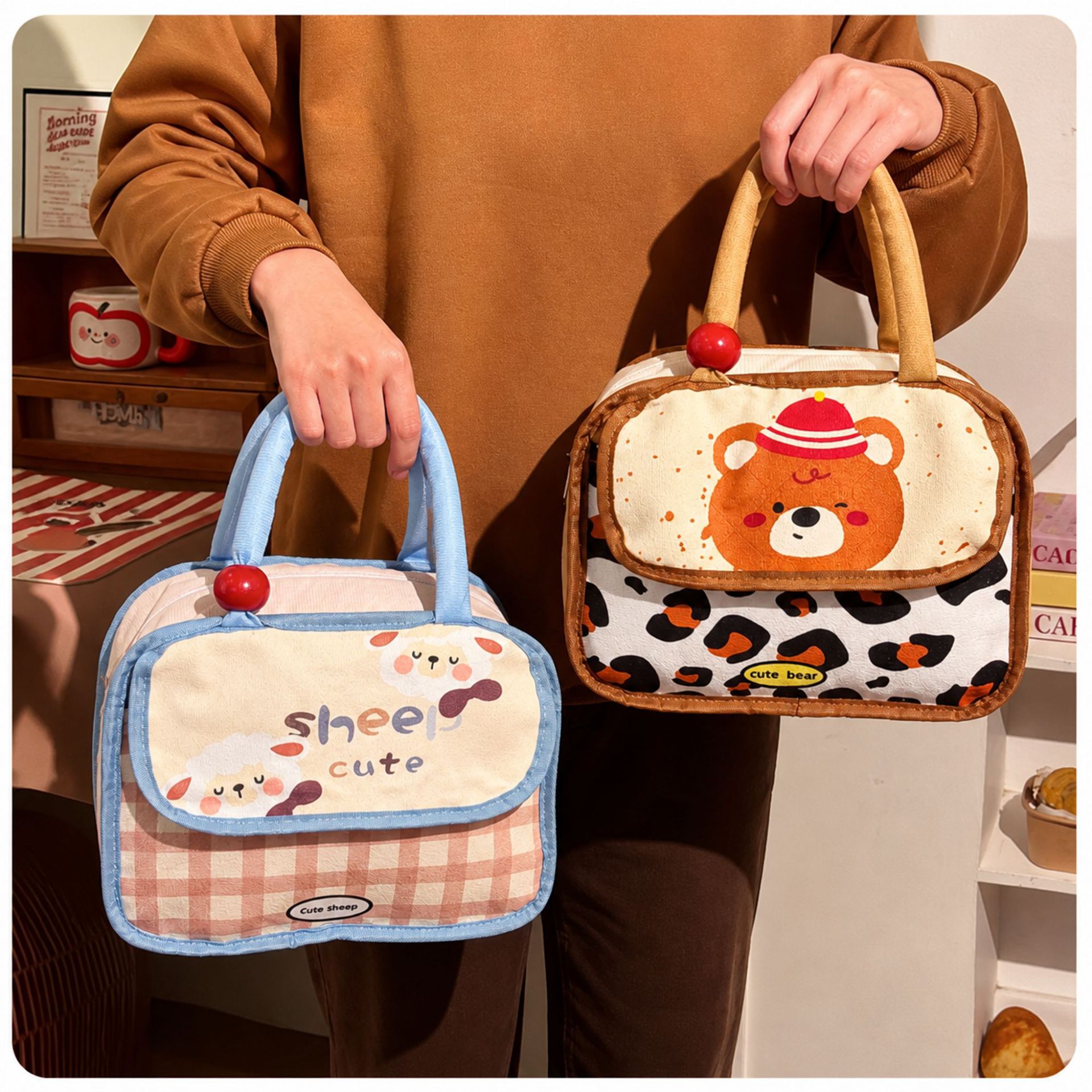 Cute insulated lunch box bag for students and office workers, lunch bag with thick aluminum foil lining