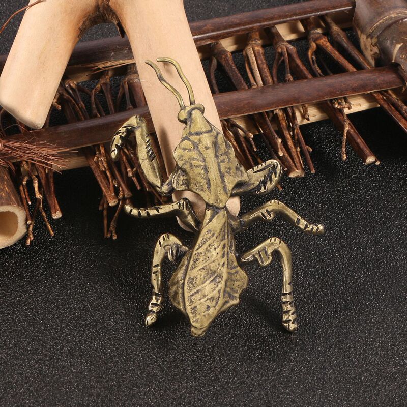 Cross-Border Brass Praying Mantis King Large Ornament Tea Ceremony Tea Pet Study Table Pet Solid Copper Insect Micro-Carving Antique Decoration