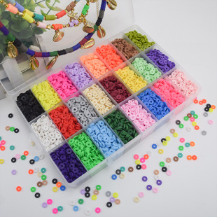 Cross-border new soft pottery beads DIY beaded color letter beads 24 grid supplementary boxed color disc jewelry accessories