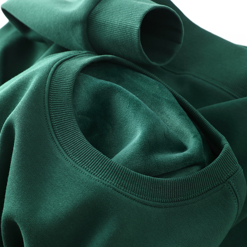 Men's Solid Color Long Sleeve Crew Neck Sweatshirt, Loose Fit, Versatile, Simple, Drop Shoulder Sleeves, Fleece Lined, Thickened, New Winter Style