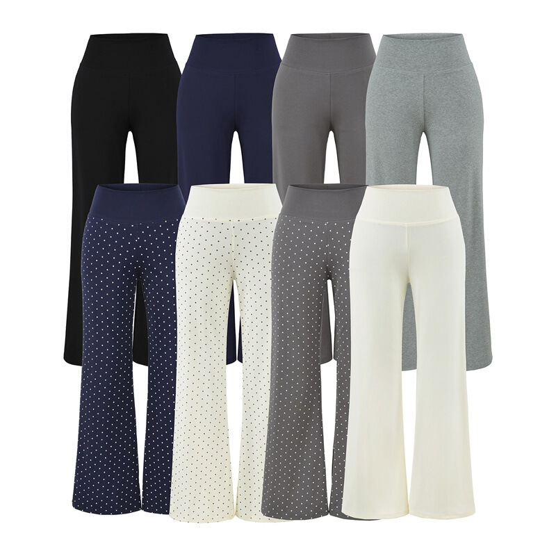 Korean-Style Navy Blue Polka Dot Flared Straight-Leg Pants for Women, Summer Thin Cotton Drapey Wide-Leg Casual Floor-Length Pants Korean-Style Navy Blue Polka Dot Flared Straight-Leg Pants for Women, Summer Thin Cotton Drapey Wide-Leg Casual Floor-Length Pants