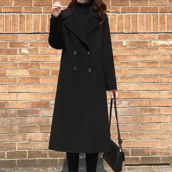 Hepburn Style Plus-Size Black Wool Coat for Women, Mid-Length, 2026 Autumn and Winter New Fashion, Gray with Tags, Spandex