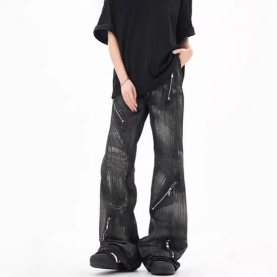 Men's and Women's Loose-Fitting Jeans, 2K Gothic Style Wide-Leg Distressed Vintage Denim Pants with Straps, Hip-Hop Style Men's and Women's Loose-Fitting Jeans, 2K Gothic Style Wide-Leg Distressed Vintage Denim Pants with Straps, Hip-Hop Style